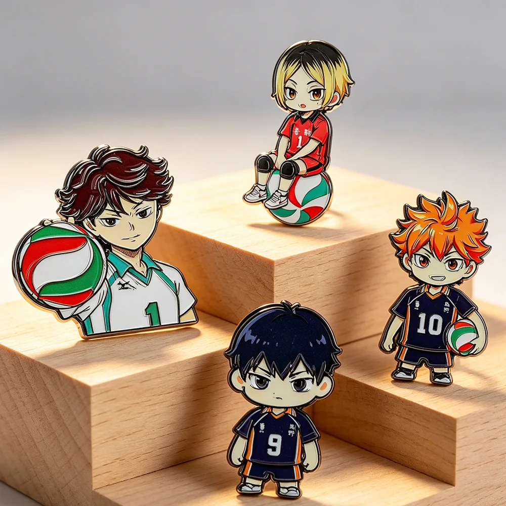 4pcs Anime Enamel Pins Set Cute Volleyball Player Character Brooches Cartoon Lapel Badges for Backpack Clothing Decor Gift
