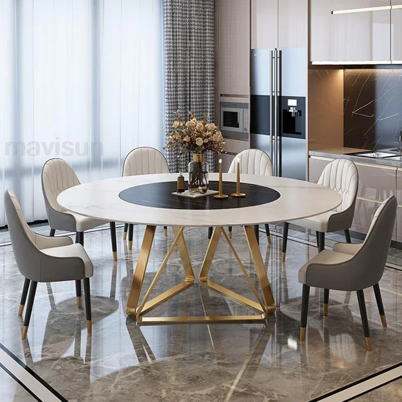 Light Luxury Gold Dining Table Round Turntable 1.2/1.5m Dining Table Set 8 Chairs Minimalist Esstische Home Furniture GPF50YH - Image 6