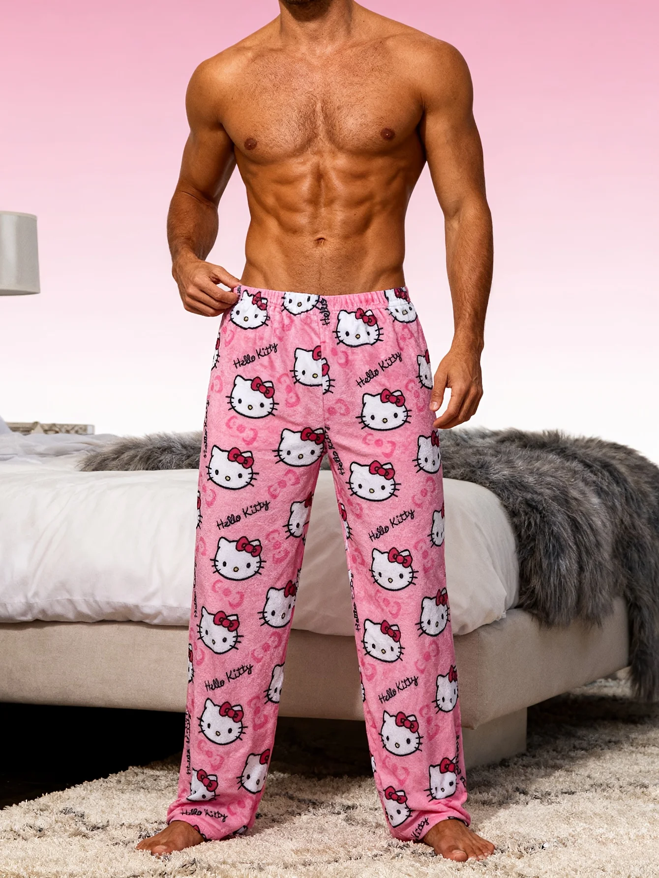 

2026 Hello Kitty Kuromi Pajamas Men Pants Black Adults Kids Pajama Pants Cartoon Couple Sleepwear Trousers Home Flannel Pant