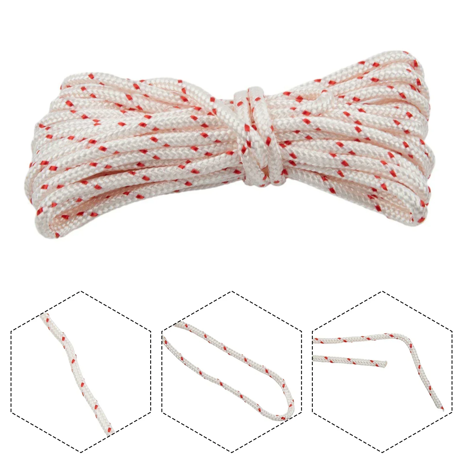 5M*4mm Nylon Fiber White With Red Dots Pull Rope Starter Rope For Chainsaw Trimmer Lawn Mower Garden Power Equipment Accessories