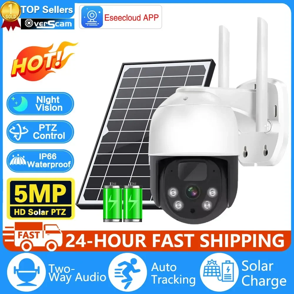 

5MP WiFi Solar Camera PIR Human Detection PTZ IP Cam With 10400mAh Solar Panel Recharge Battery Video Surveillance 360° Camera