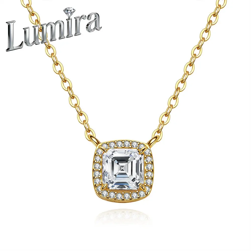 Lumira 18K Gold 1-Carat Square Diamond Necklace for Women Luxury-Inspired Square-Cut Moissanite Pendant Necklace