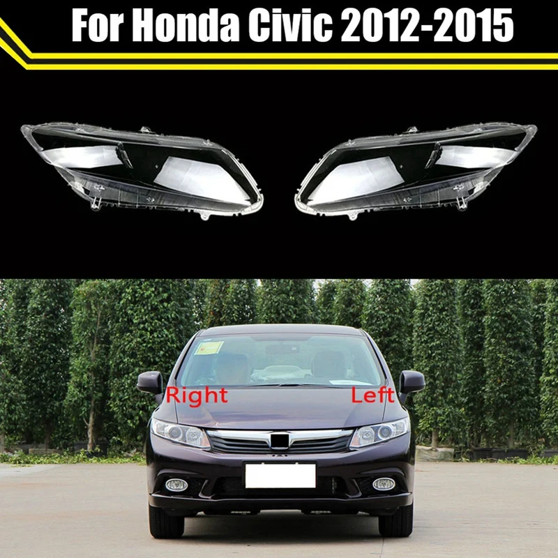 Tampa do farol de vidro dianteiro do carro, Lens Shell, apto para Honda Civic 2012, 2013, 2014, 2015, 1 par