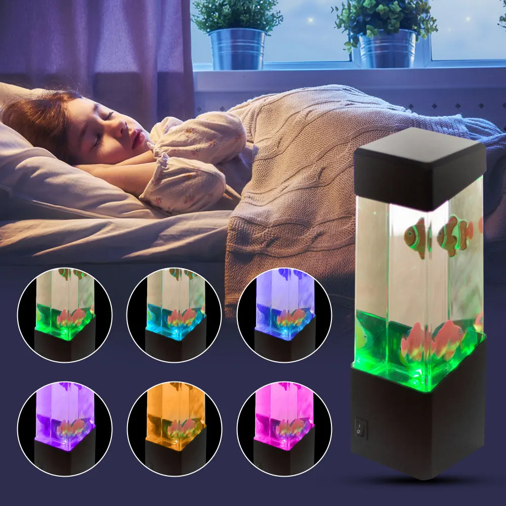 Luz LED creativa de medusas para acuario, lámpara de noche colorida para pecera, batería, alimentación USB, lámpara de mesita de noche, decoración