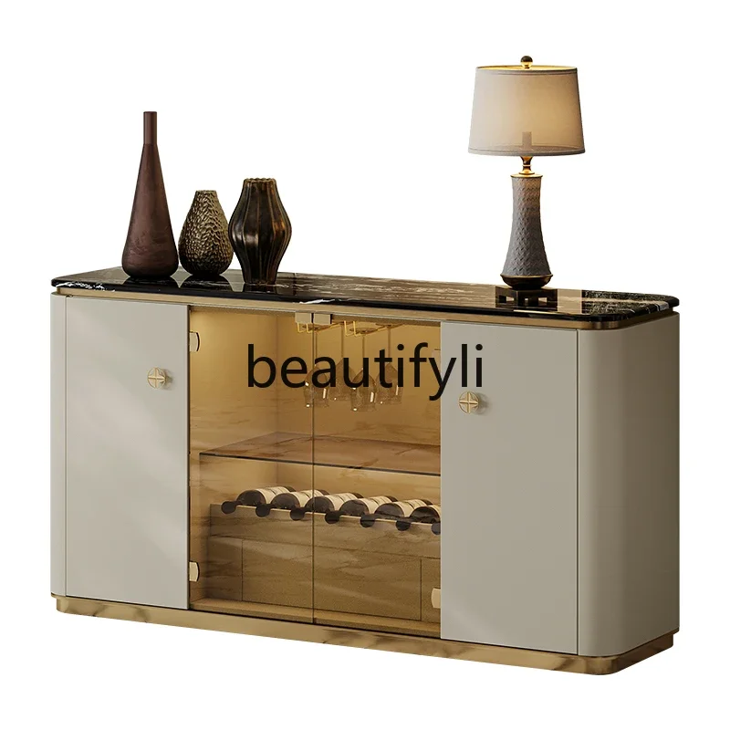 

Light luxury dining side cabinet storage marble high-end fashion gray glass entrance cabinet