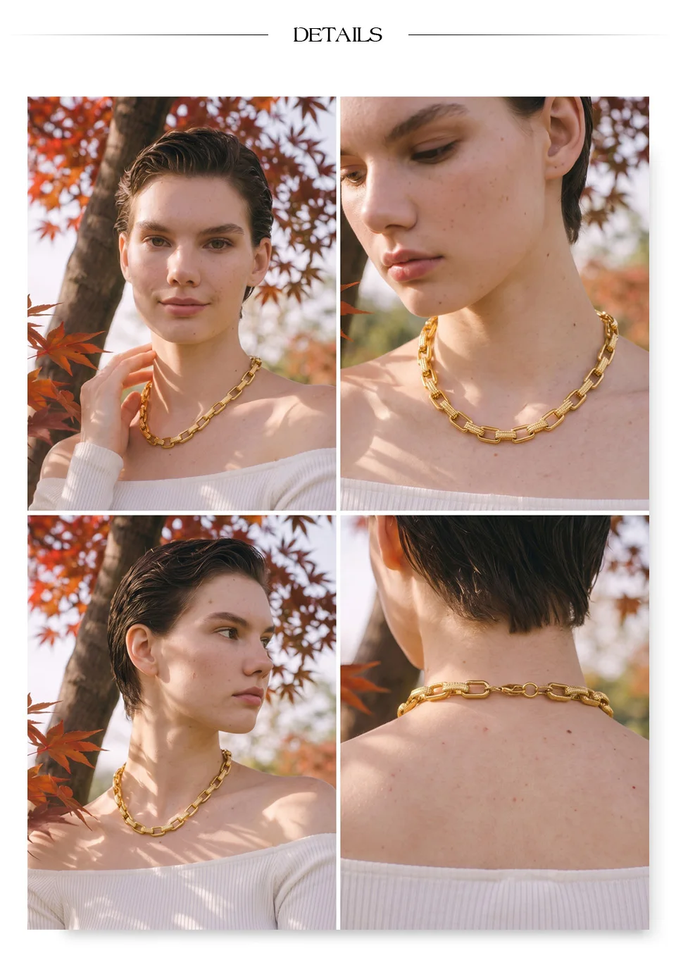 Yhpup Statement-Halskette aus Edelstahl, Schwerer Industriestil, 18K PVD-Beschichtung, Strukturierte Metallkette, Trendiger Schmuck – Detail 6