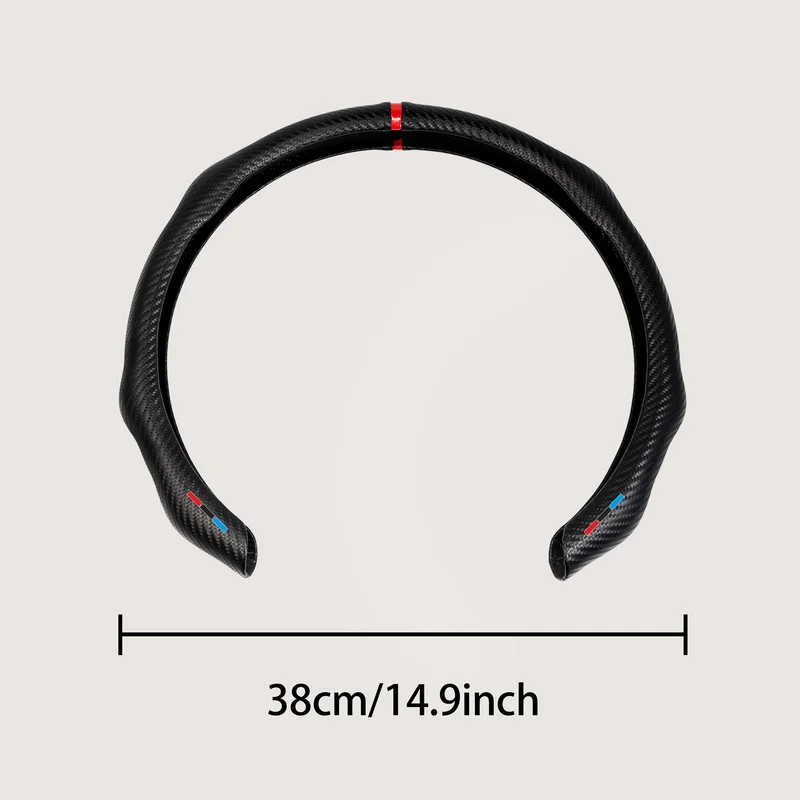 Blue, Black, and Red Striped Matte Carbon Fiber Texture Steering Wheel Cover with Red Return-to-Center Mark 1 Piece, Comfortable