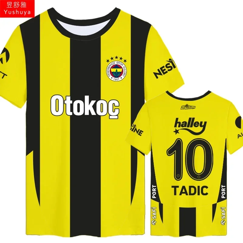 المحلية سوبر Fenerbahce فريق Dzeko كرة القدم تي شيرت الرجال النساء المشجعين قصيرة الأكمام تي شيرت ثلاثية الأبعاد مطبوعة الأطفال الرياضة المحملة الملابس