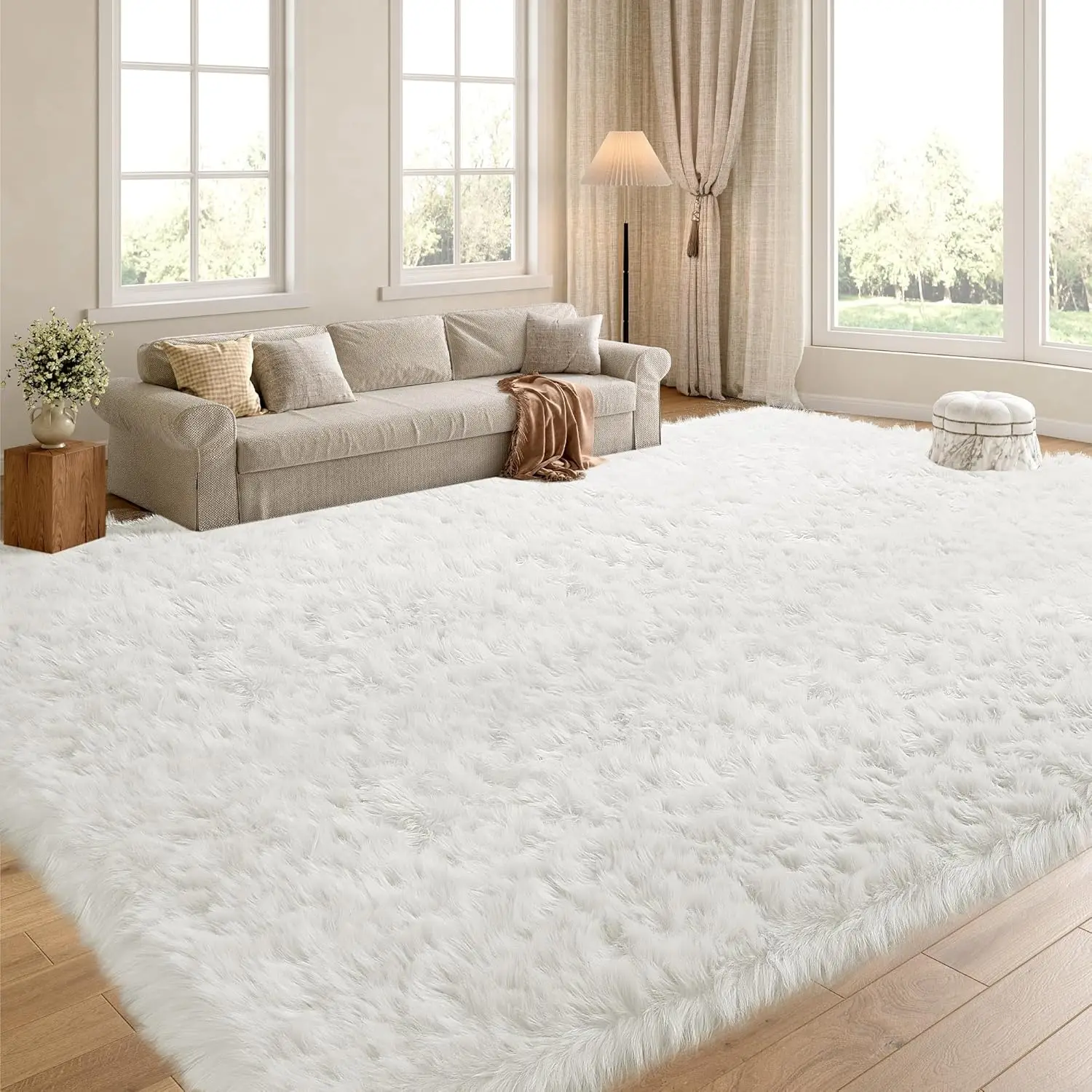 

Hombys 10X14 Oversized Faux Fur Area Rug For Living Room Bedroom, Super Soft & Fluffy White Faux Sheepskin Play Carpet For Kids