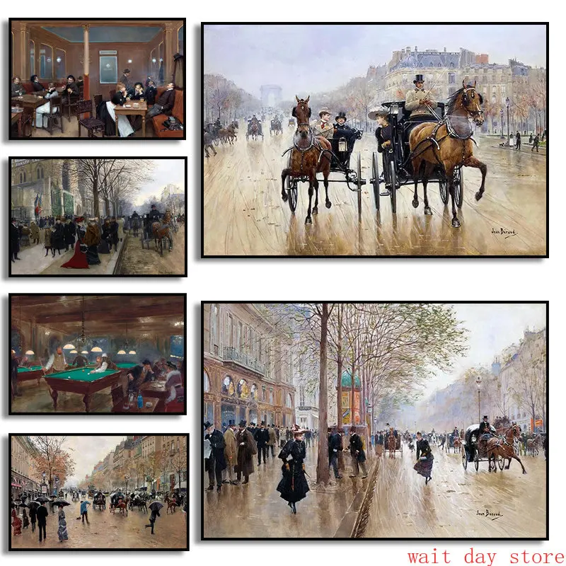 Pintura en lienzo de Jean Beraud "Champs Elysees Roundabout", póster de imagen de Lsanscape, telón de fondo, obra de arte, decoración del hogar, otoño