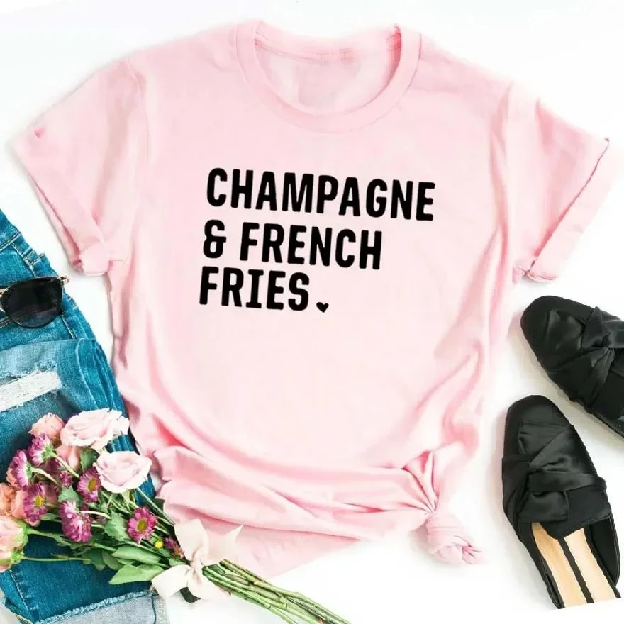 Champagne French Fries Women Tshirt Casual Hipster Funny T-shirt Lady Yong Girl Top Women Clothes Aesthetic Clothes image 3