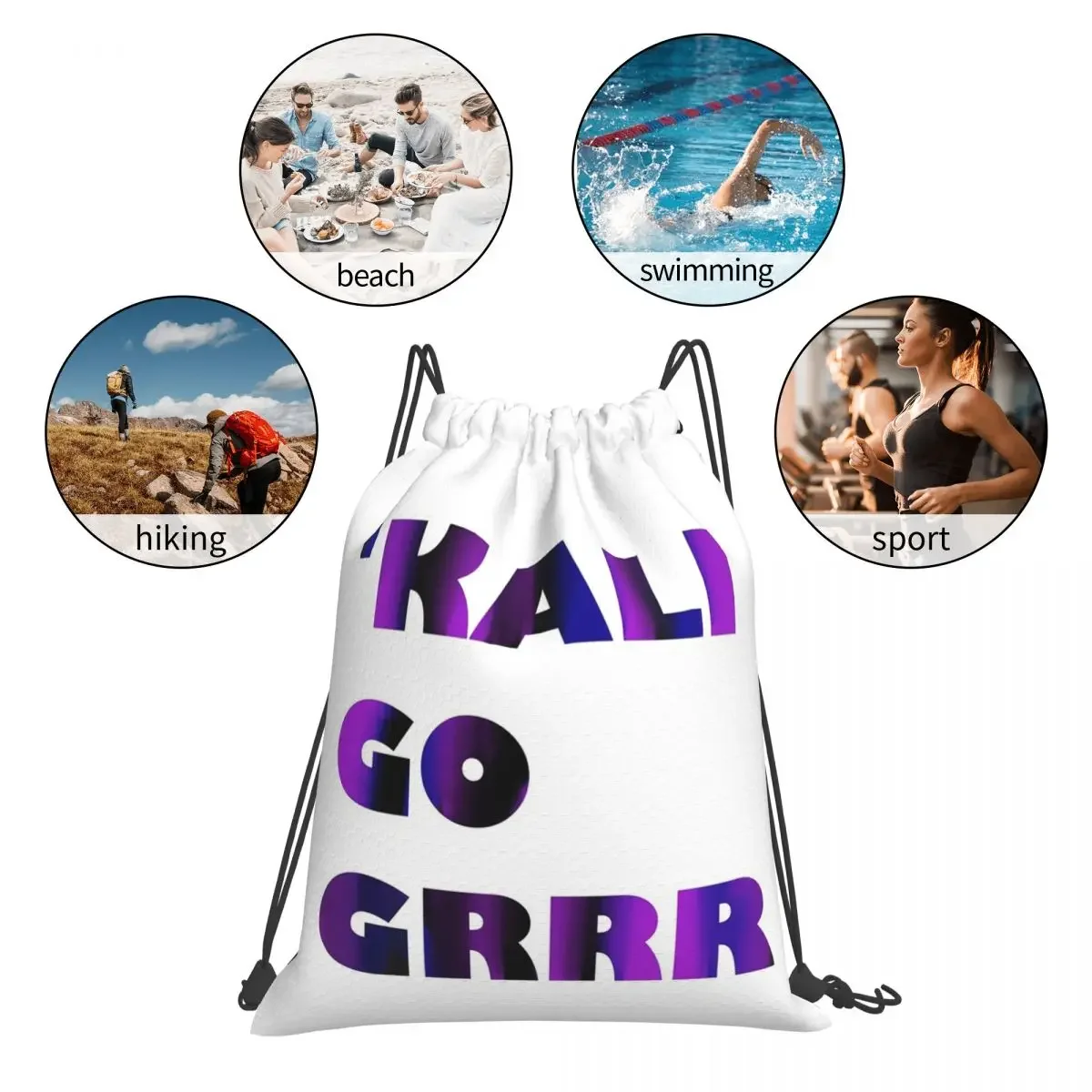 Kali Go Grrr Backpacks Casual Portable Drawstring Bags Drawstring Bundle Pocket Sports Bag BookBag For Man Woman School