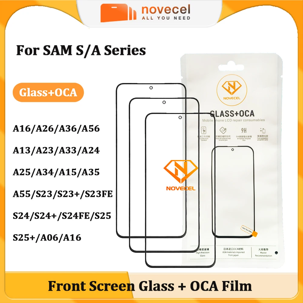 

Novecel 5 шт. для Samsung Galaxy S25 S25+ A55 A16 A26 A36 A56 A35 A15 S24 S24+ S24FE Стеклянная линза на переднем экране + замена пленки OCA