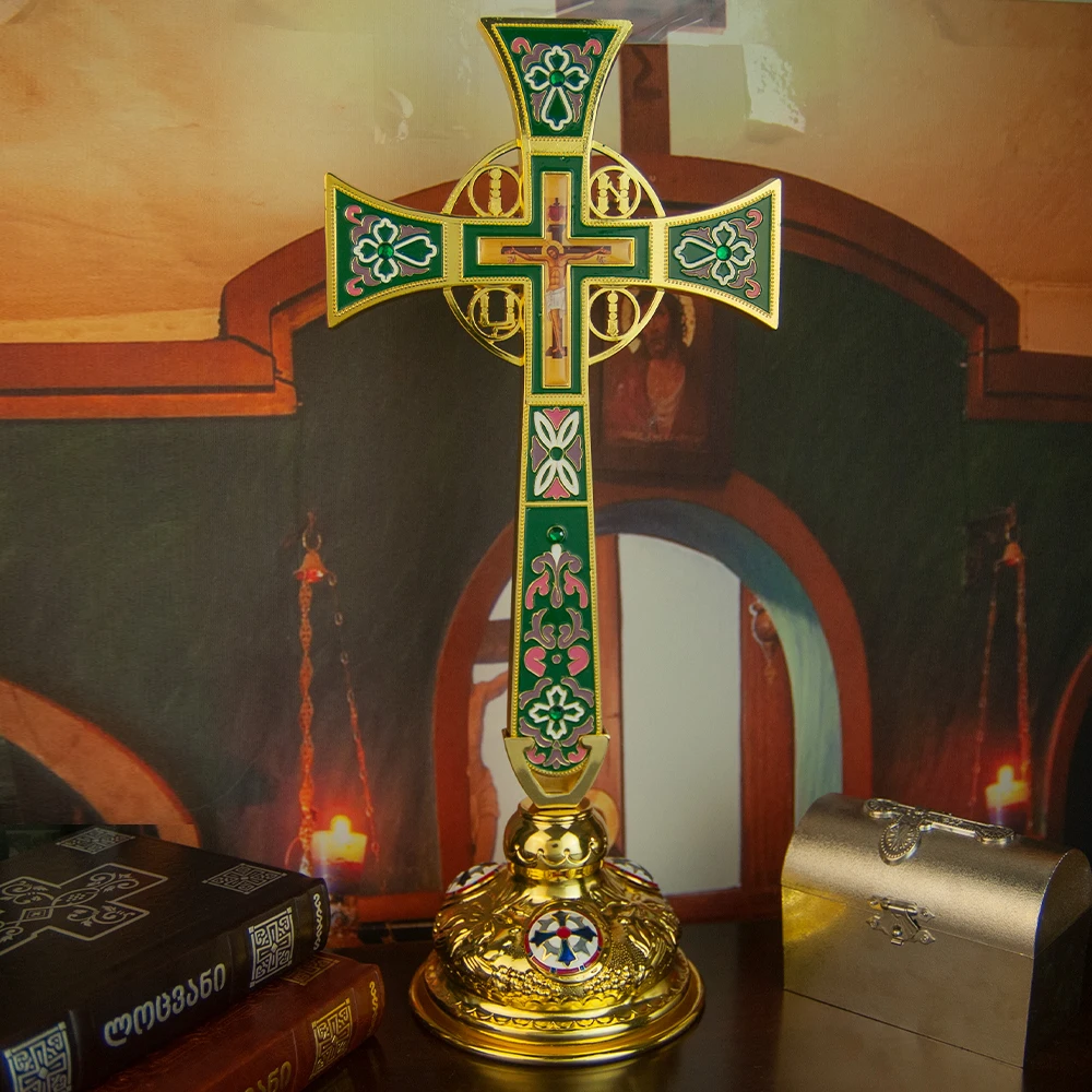 Orthodoxes Kreuz aus Zinklegierung, 7,5 Zoll, stehendes Jesus-Kreuz, religiöses Geschenk, Bibelzubehör, Kirchendekoration, Sammlerstück – Detail 5