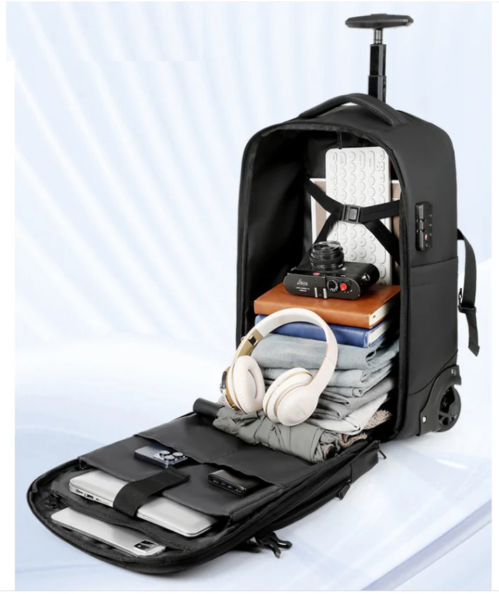 Tas Ransel Beroda untuk Pria Wanita 20 Inch, Tas Trolley dengan Kompartemen Laptop Tahan Air, Tas Kabin