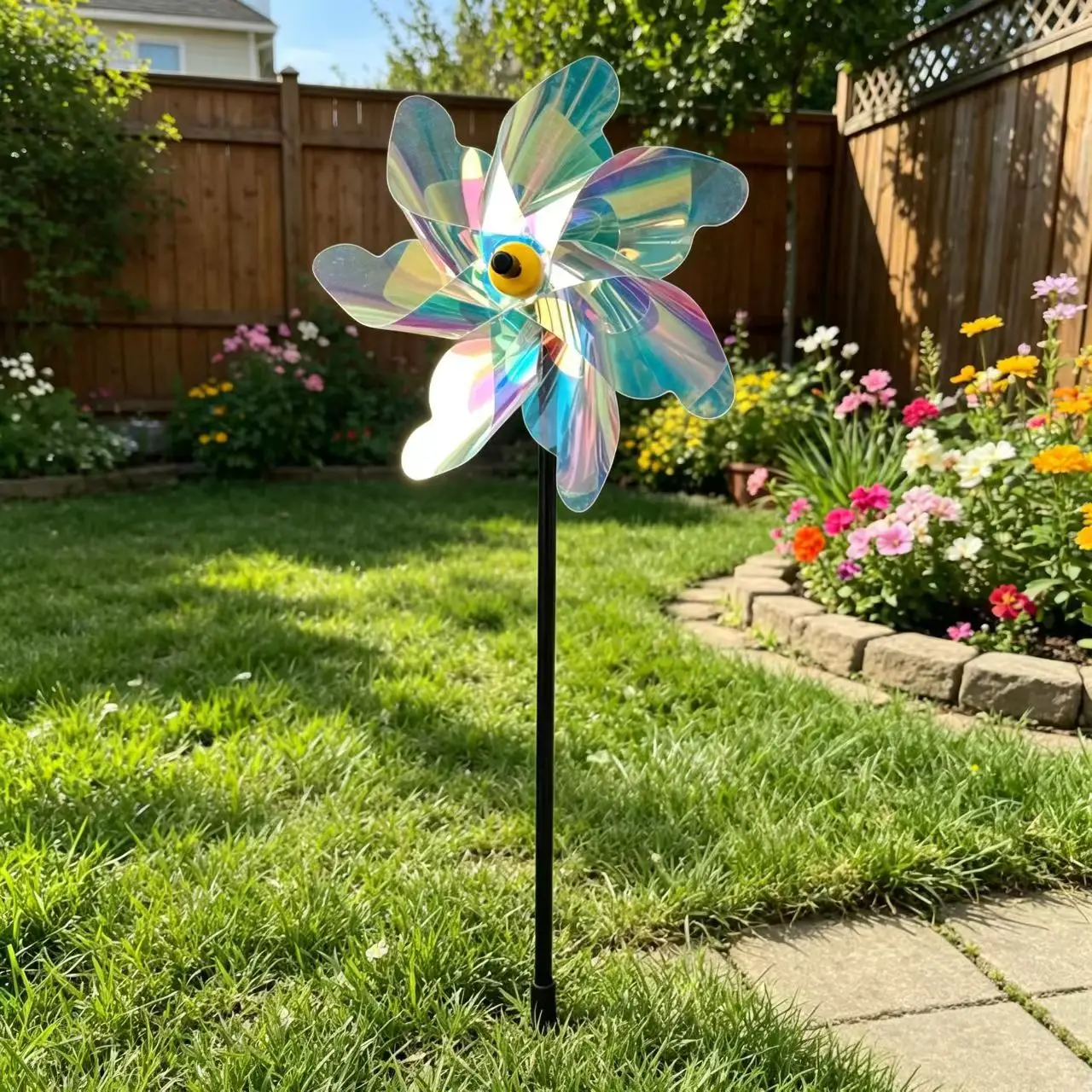 Silver Laser Bird Repellent Silver Windmill 8-Blade Rotating Windmill For Farm Estate Outdoor Bird Repeller