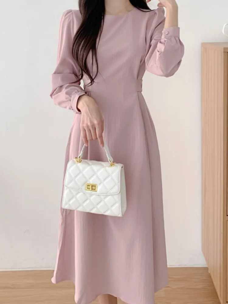 Printemps été col rond chemise robe femmes mode coréenne Chic taille mince dames robes robes