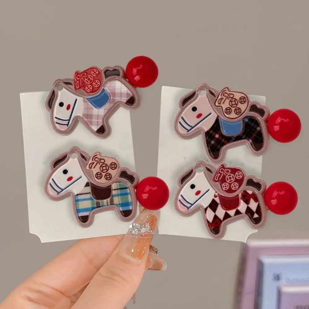 9pcs Exquisite Good Luck Pony Hair Clip Horse Cartoon New Year Hairpin Chinese Style Red New Year Hair Accessory Celebration