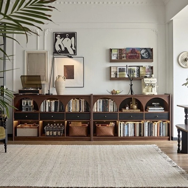 Vintage half-wall bookcase, living room French vintage style solid wood low bookshelf