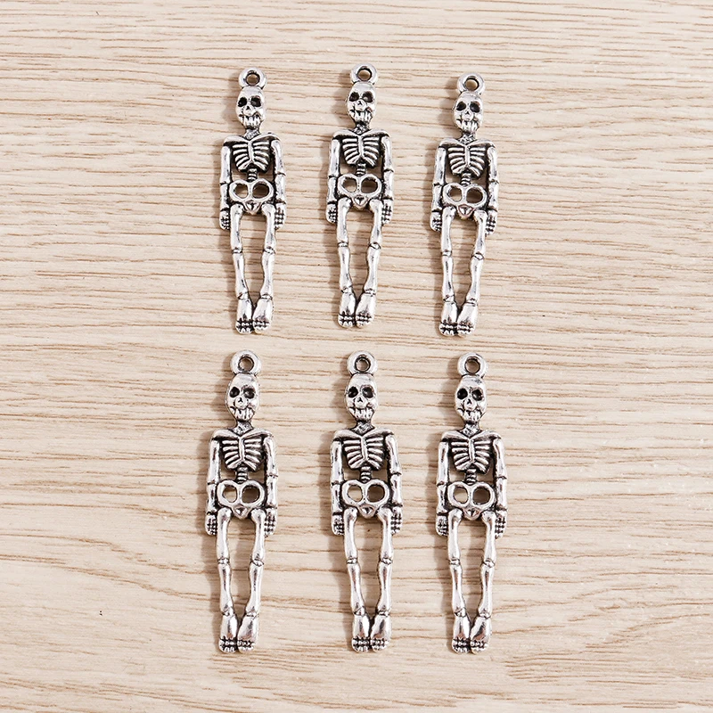 

20pcs 9x39mm Cute Alloy Skeleton Skull Charms Pendants for Jewelry Making Drop Earrings Necklace Keychains DIY Crafts Supplies