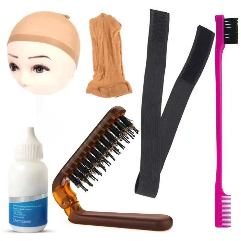 

Wig Glue Massage Wig Comb Wig Caps Lace Melt Band For Lace Frontal Hair Wax Stick With Edge Brush Wig Installation Kit Set