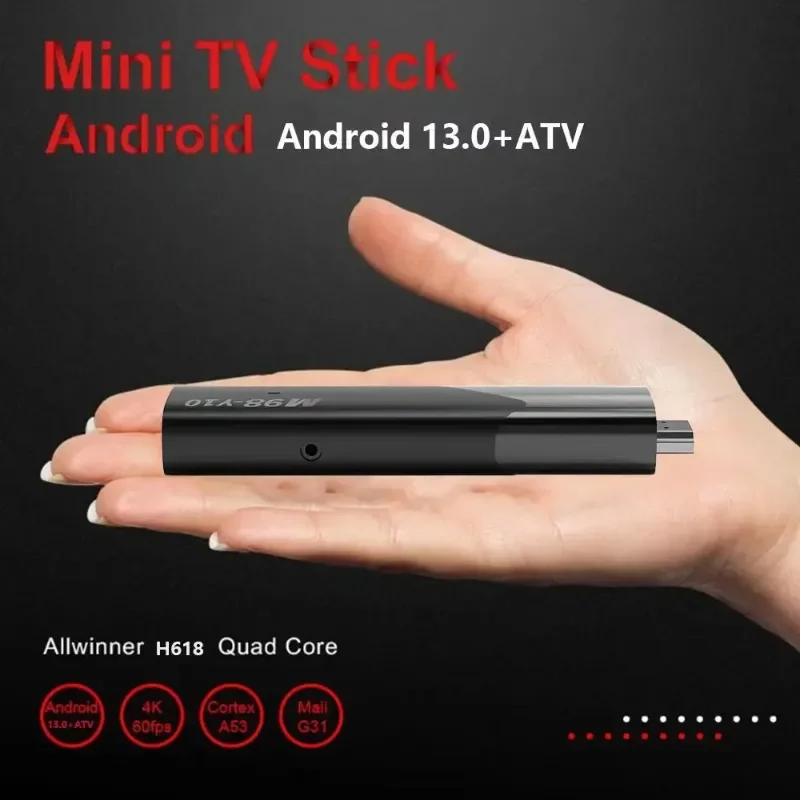 M98 Y10 Smart TV Stick Android 13 ATV Allwinner H618 2.4G/5G Dual WIFI Airplay Preinstalled APP TV Stick