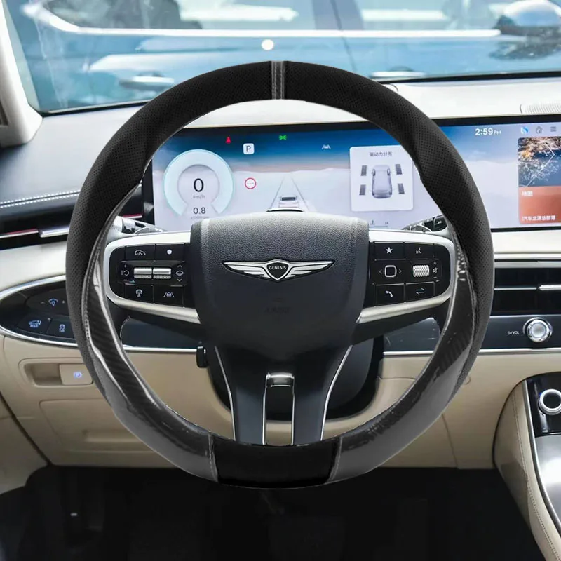 Anti-slip Breathe Leather Car Steering Wheel Cover For Genesis G80 GV70 GV80 GV60 G70 Essentia Neolun Car Interiors Accessories