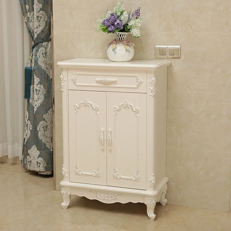 

European shoe cabinet, shoe cabinet at the door of the living room, white solid wood large-capacity foyer cabinet, simple househ