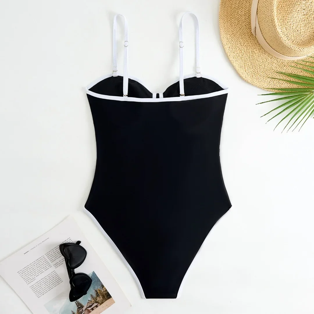 Maillot de bain une pièce noir et blanc, style rétro, sexy, avec jupe, pour femmes, monokini, tenue de plage, 2025