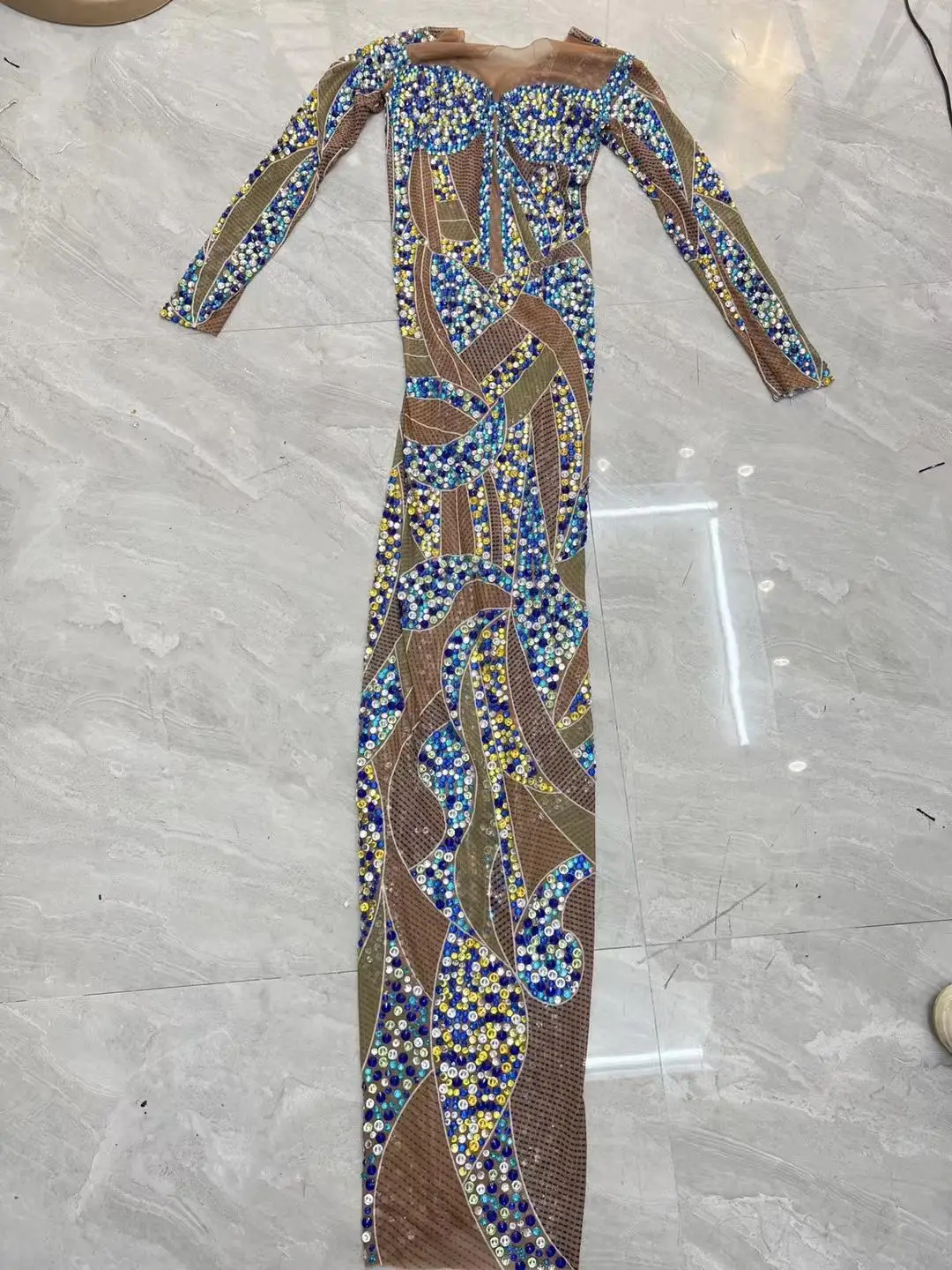 Birthday Party Sexy Women Couture Sparkling Crystal See Through Mesh Elegant Prom Dresses Tight Fitting Rhinestone Gown Luoye