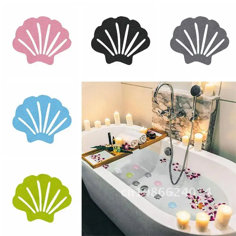 10pcs Bathroom Bathtub Shell-Shaped Anti-Slip Rubber Stair Steps With Bathroom Shower Safety Decals