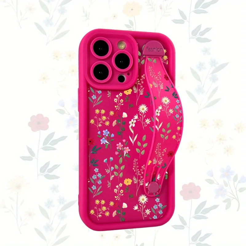 Wristband Holder Design Full Coverage Flower Leaf Pattern TPU Protective Case for iPhone16 15 14 13 12 11 Pro Max Plus