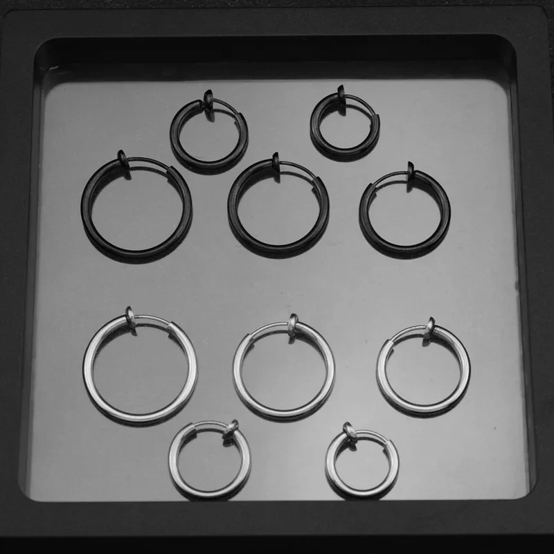 2Pcs Small Hoop Spring Ear Clips Earrings For Women Men Stainless Steel Painless No Piercing Stealth Fake Ear Jewelry 8-20mm