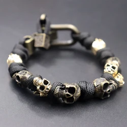 Gothic Design Skull Bracelet Vintage Adjustable Woven Survival Paracord Rope Bangles Punk Hip Hop Charm Male Jewelry Accessories