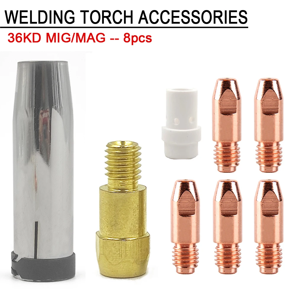 8Pcs/Set 36KD Welding Torch Tips Welder Gun Consumables Gas Nozzle Tips Holder Tips Gas Diffuser for EU Style MIG Torch