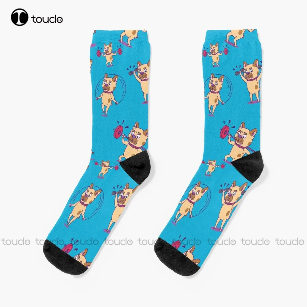 French Bulldogs Working Out Socks Cute Socks 360° Digital Print Unisex Adult Teen Youth Socks Personalized Custom Gift