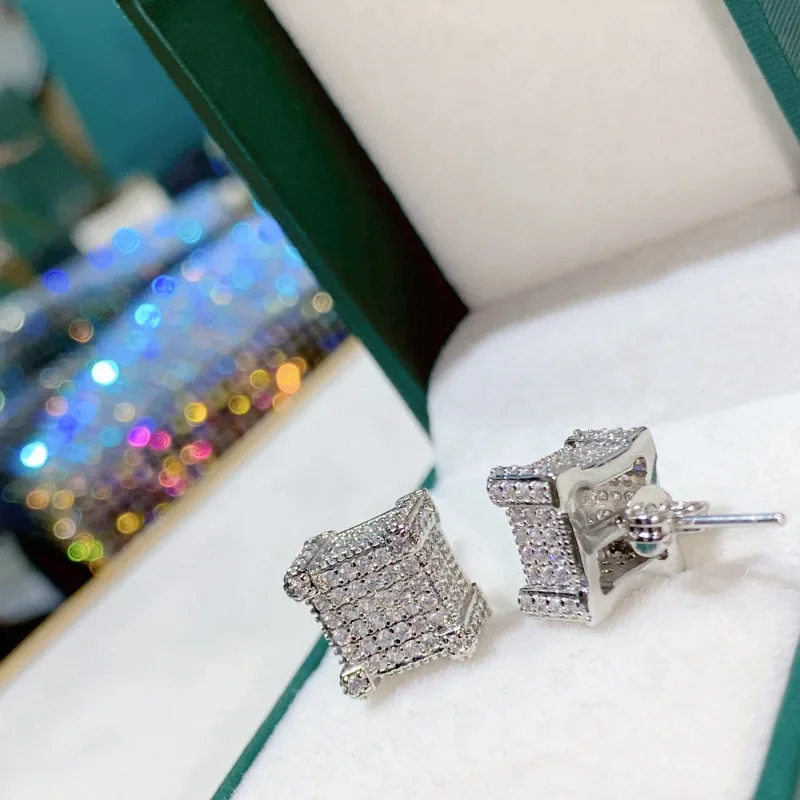 

MDL Moissanite Style Square Square Earrings Earring Rap Men And Women Personalized Earrings Tide Powder Full Diamond Earrings