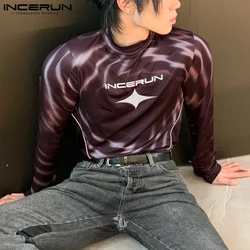 INCERUN Tops 2024 American Style Fashion Men's Funny Printing T-shirts Casual Streetwear Personality Long Sleeved Camiseta S-5XL