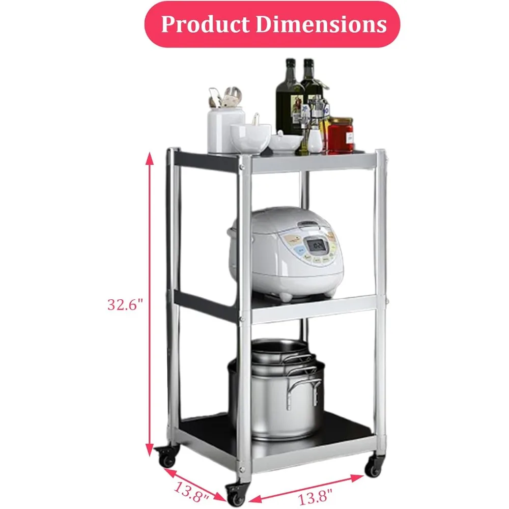 عربة أدوات المطبخ المصنوعة من الفولاذ المقاوم للصدأ بطبقتين مع ارتفاع قابل للتعديل وعجلات للتخزين #2