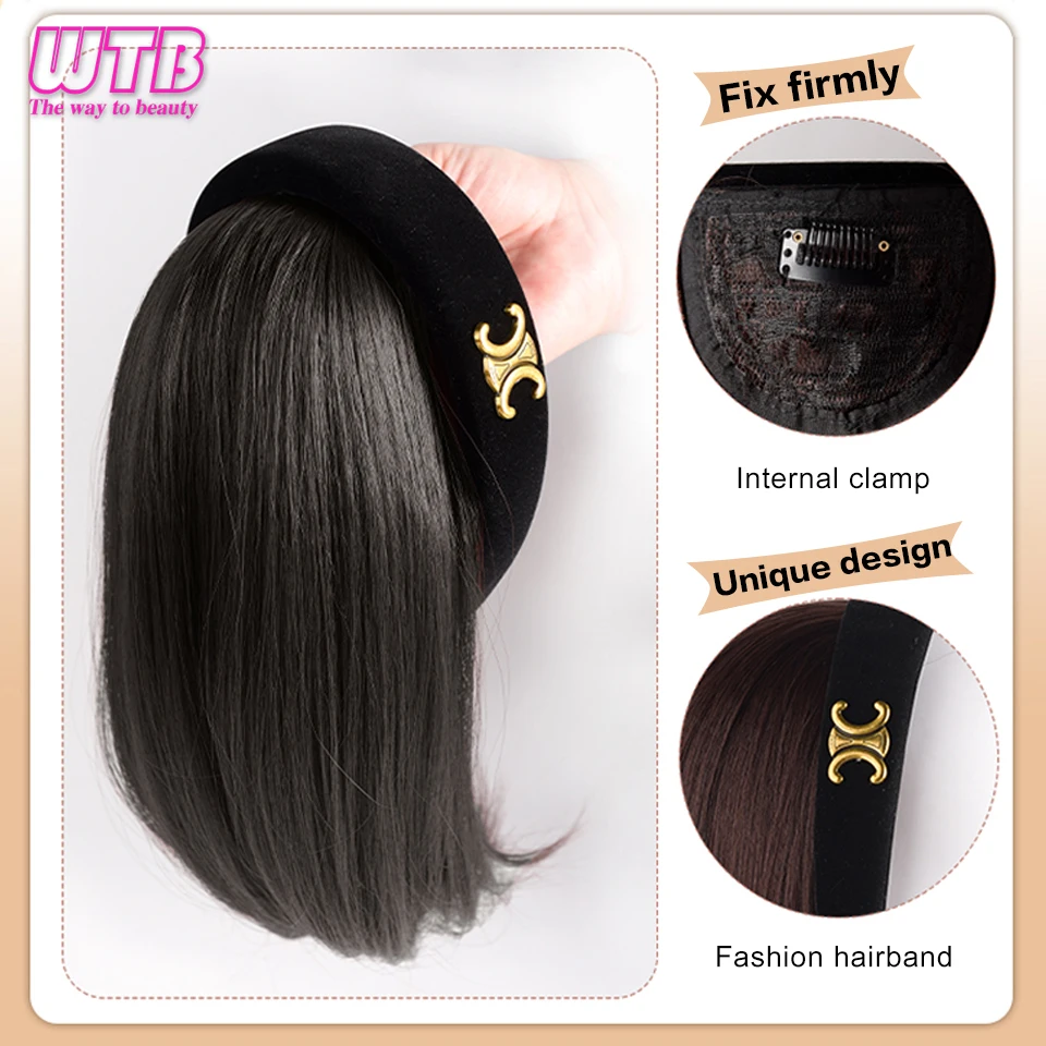 WTB Synthetic Headband Wig Natural Short Straight Hair Daily Party Cosplay Wigs For Women Black Brown Heat Resistant Fiber