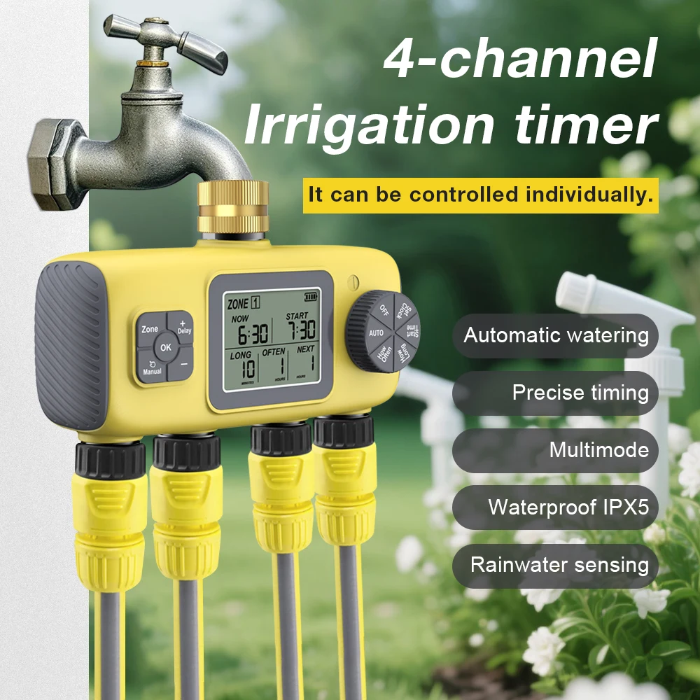 YZD04-T 4 Outlet Smart Digital Water Timer Garden Timing Irrigation Automatic Watering Waterproof Watering Device