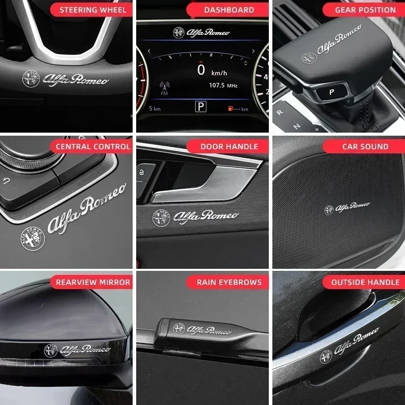 Hub Caps 5/10Pcs For Alfa Romeo Giulietta Giulia GT Mito Brera F1 Stelvio 147 Metal Emblem Auto Decor Wiper Decals Car Window St view 6