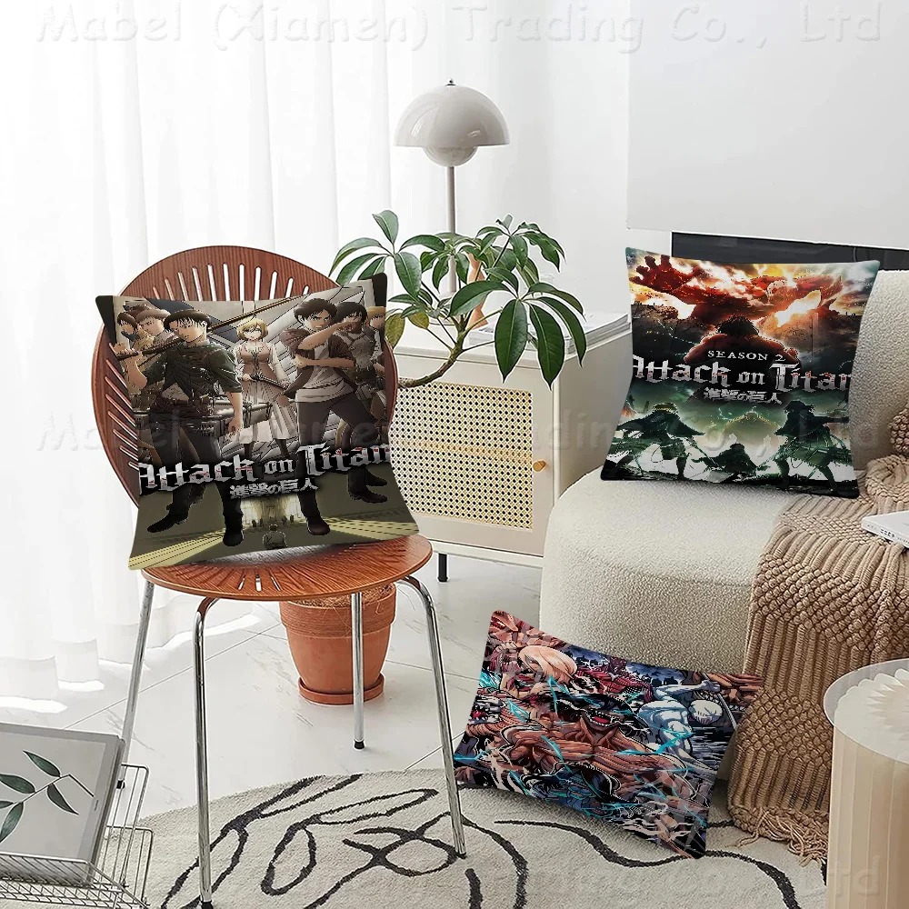 

Attack On Titan Pillow Covers Cartoon Sofa Decorative Home Double-sided Printing Short Plush Cute Cushion Cover