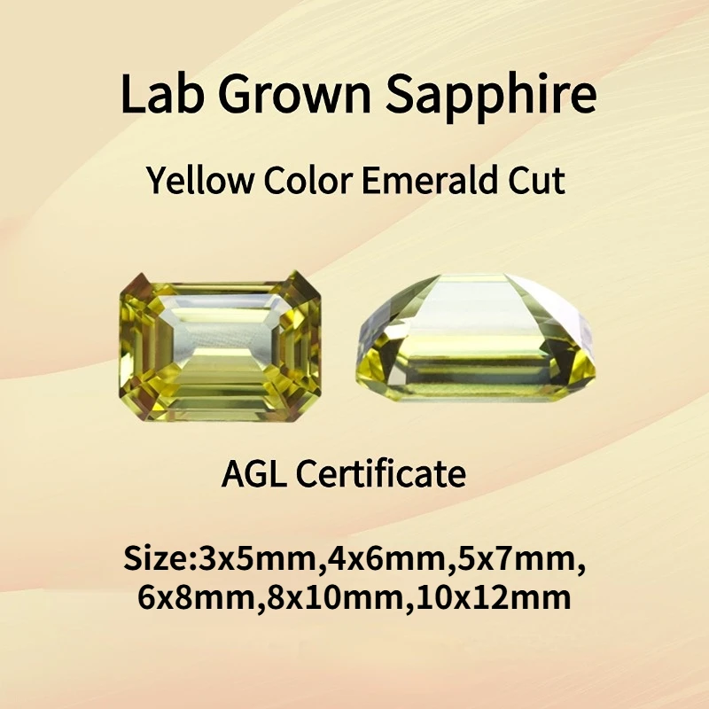 

Lab Grown Sapphire Emerald Cut Yellow Color Gemstone VVS1 For Jewelry Diy Making Selectable AGL Certificate