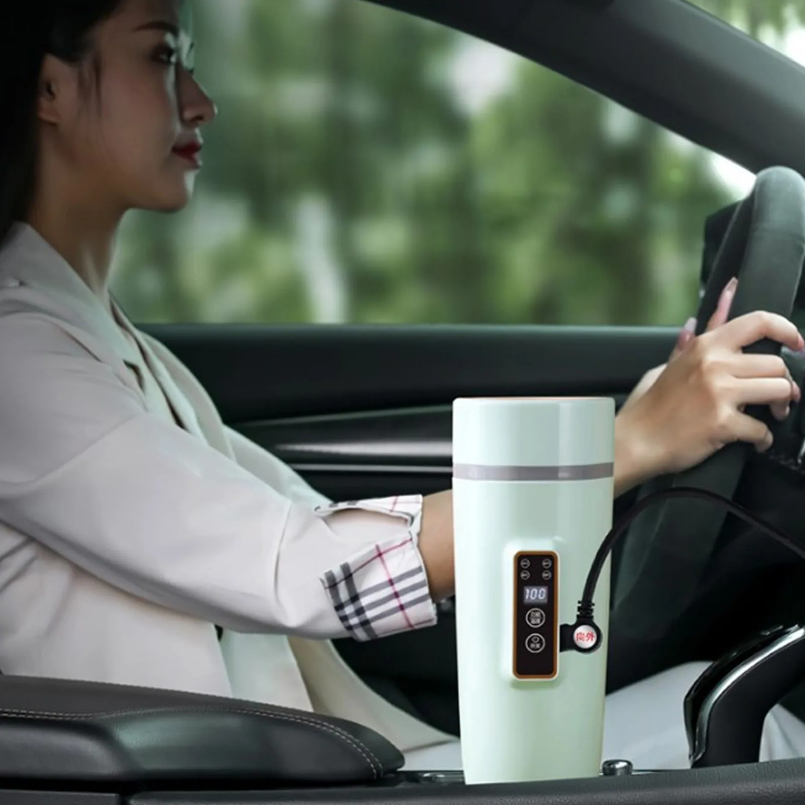 غلاية سفر كهربائية 350 مل مع شاشة ديجيتال غير قابلة للانزلاق مقاومة للماء غلاية قهوة محمولة للسفر للاستخدام الخارجي 12 فولت 80 وات