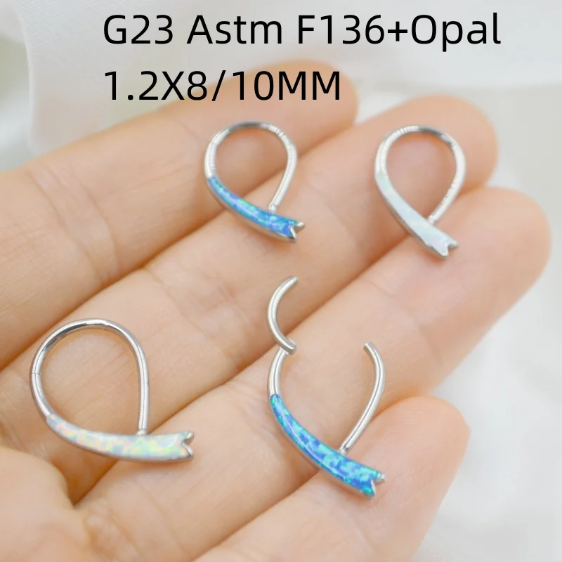 10pcs G23 F136  Opal Titanium Heart Nose Hoop Septum Clicker Ring Earring Ear Tragus Helix Diath Cartilage 16G Body Piercing