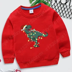 Christmas Light Dinosaur Print Hoodless Sweatshirts For Kids Casual Children Girls Boys Sweatshirts Autumn Winter Kids Pullovers