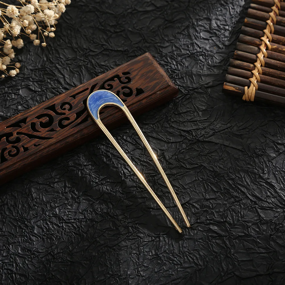 Fashion Vintage U-Shaped Hairpin Simple Geometric Metal Hair Sticks for Women Girls High Ponytail Bun Pin Hair Accessories Gifts