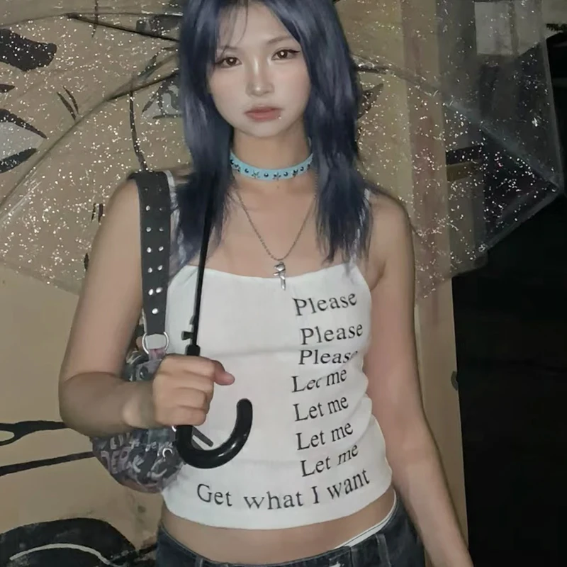 

2000s Y2K Letter Print Gothic Punk Women's Camisole Tops Hip Hop Hot Girl TankTop Sexy Fashion Harajuku Emo Girl Grunge Crop Top