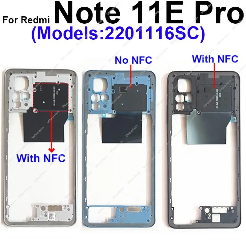 

Средняя рамка корпуса для Xiaomi Redmi Note 11E Pro Средняя крышка корпуса с боковыми клавишами NFC